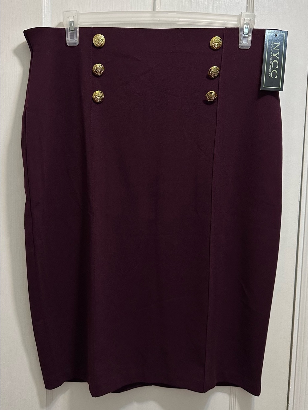 New York Clothing Co: XL Plum Pencil Skirt with Gold Buttons